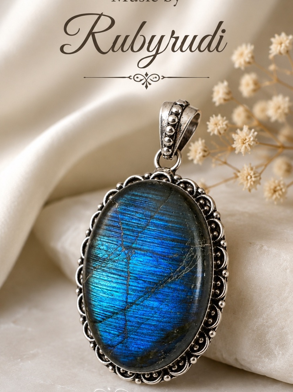 Artisan Blue Labradorite Oval Pendant in Sterling-Style Setting